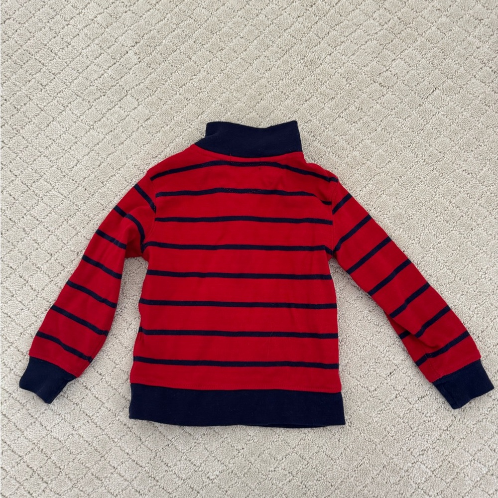 Polo Ralph Lauren Red and Navy Striped Quarter-Zip Pullover